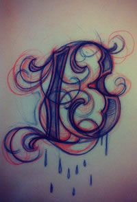 花体字纹身图案手稿