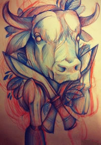 school牛欧美纹身图案手稿