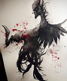 欧美school泼墨鸡纹身图案