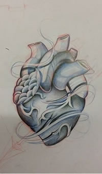 欧美心脏纹身黑灰图案手稿