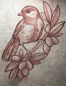 欧美鸟黑灰纹身图案手稿