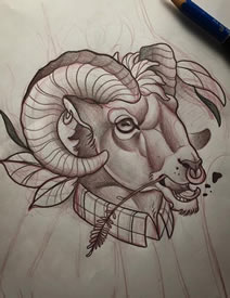 欧美欧美羚羊黑灰纹身图案手稿