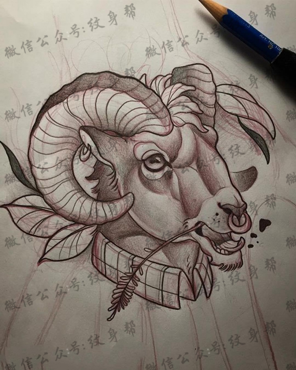 欧美欧美羚羊黑灰纹身图案手稿