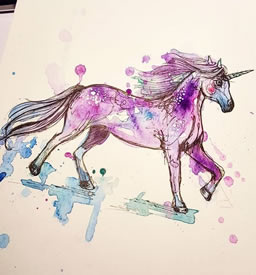 欧美喷墨彩色独角兽纹身图案手稿