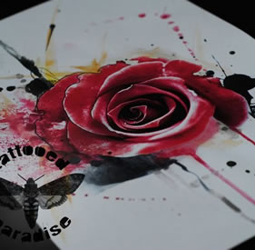 欧美彩色玫瑰泼墨纹身图案手稿