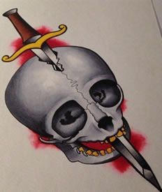 欧美school骷髅匕首纹身图案手稿