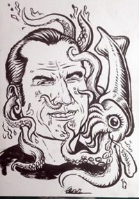 欧美人像乌贼纹身图案手稿