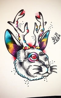 old school彩色兔子纹身图案手稿