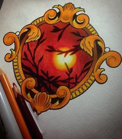 欧美school镜子彩色纹身图案手稿