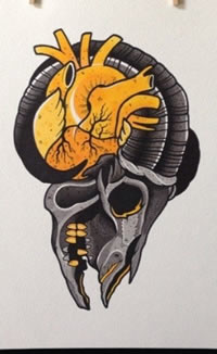 欧美羚羊心脏纹身图案手稿