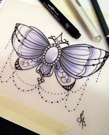 欧美蝴蝶结钻石蕾丝纹身图案手稿