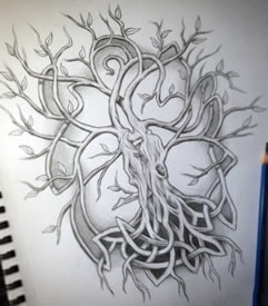 欧美school树黑灰纹身图案手稿