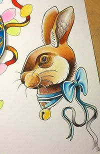 欧美兔子彩色纹身图案手稿