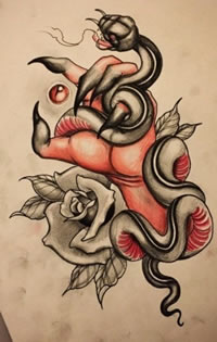 欧美school手蛇暗黑系纹身图案手稿