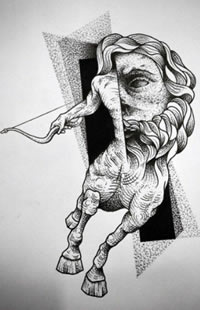 欧美人马点刺几何纹身图案手稿