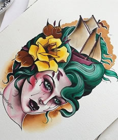 欧美school女郎玫瑰花纹身图案