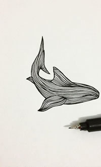 小清新线条鲸鱼纹身图案手稿