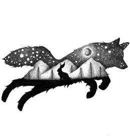 点刺狐狸兔子树林纹身图案手稿