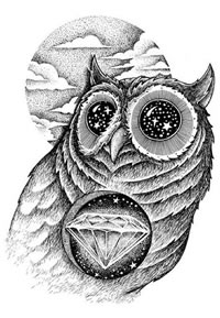 点刺猫头鹰欧美纹身图案手稿