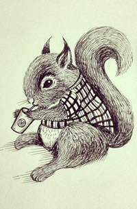 小清新松鼠点刺欧美纹身图案手稿