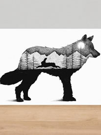 欧美点刺狼兔子树林纹身图案手稿