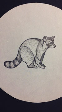 小清新点刺浣熊纹身图案手稿