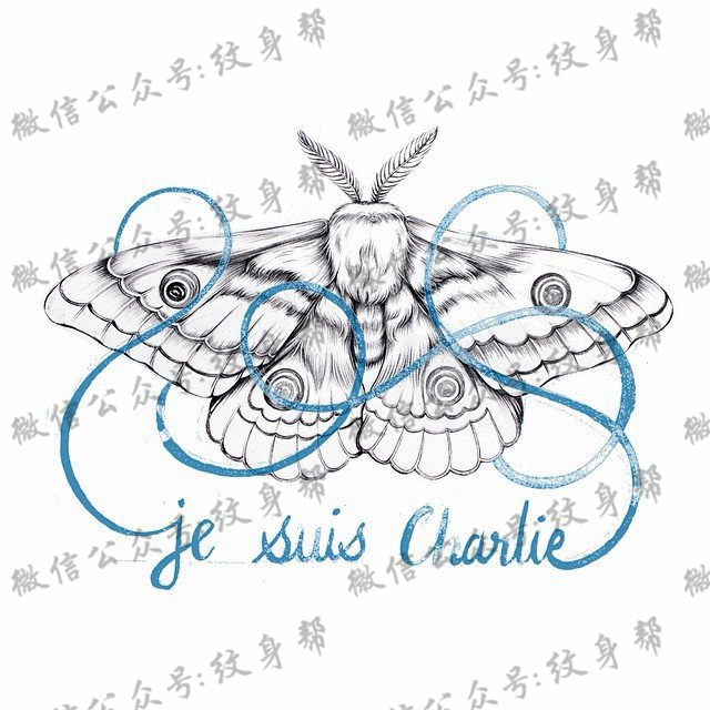 欧美彩色小清新飞蛾纹身图案手稿