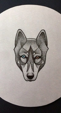 欧美点刺狼头纹身图案手稿