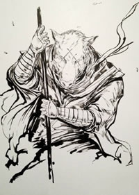 传统猪忍者纹身图案手稿