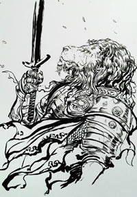 传统狮子战士纹身图案手稿