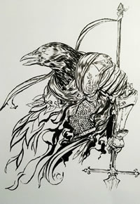 传统乌鸦武士纹身图案手稿