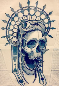 欧美黑灰骷髅纹身图案手稿