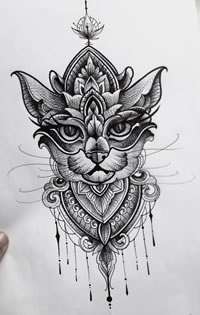 欧美猫梵花纹身图案手稿