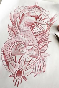 欧美school天鹅纹身图案手稿