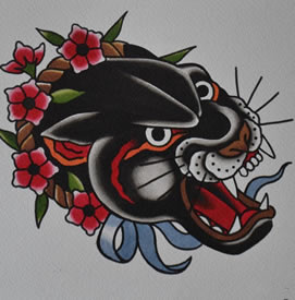 old school 纹身黑豹图案手稿