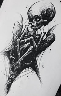 欧美黑灰骷髅羊头纹身图案手稿