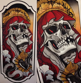 欧美school骷髅死神彩色纹身图案手稿