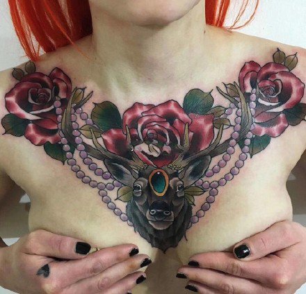 女性大花胸纹身_43张霸气漂亮的女性大花胸纹身图案作品