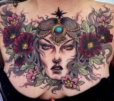 女性大花胸纹身_43张霸气漂亮的女性大花胸纹身图案作品