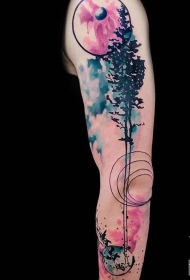 彩色花臂纹身图案 水彩泼墨纹身中国风彩色花臂纹身图案大全