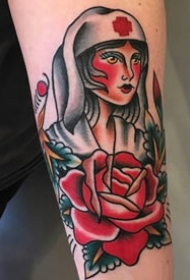 彩绘纹身-彩绘水彩素描的创意复古的女生人物纹身图案