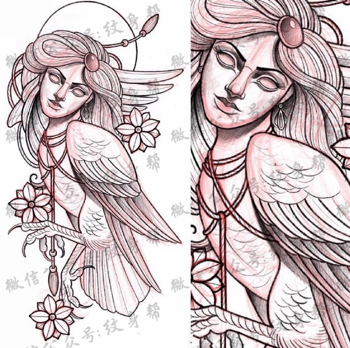 newschool线稿_17张彩色newschool纹身手稿线稿图案