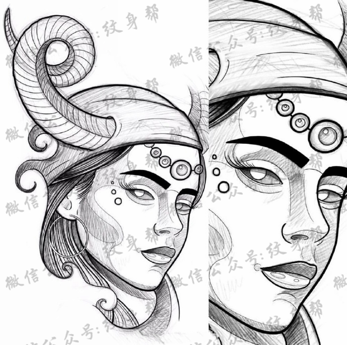 newschool线稿_17张彩色newschool纹身手稿线稿图案