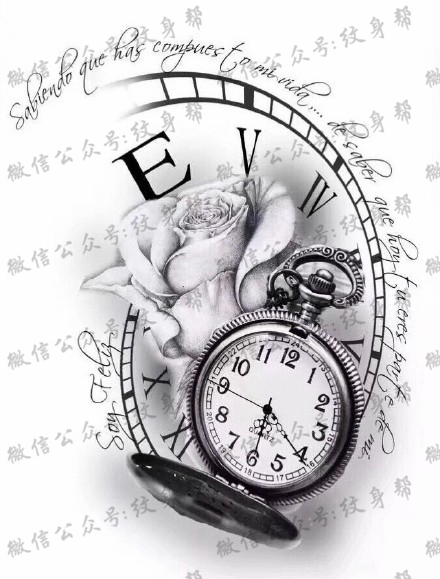 钟表纹身手稿_30张钟表指南针的纹身手稿图案素材图片