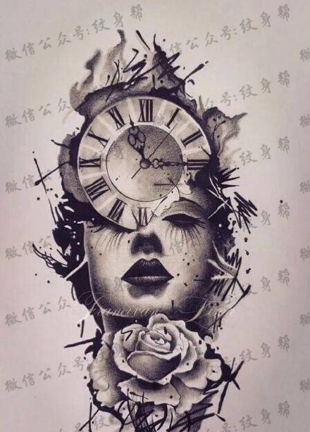 钟表纹身手稿_30张钟表指南针的纹身手稿图案素材图片
