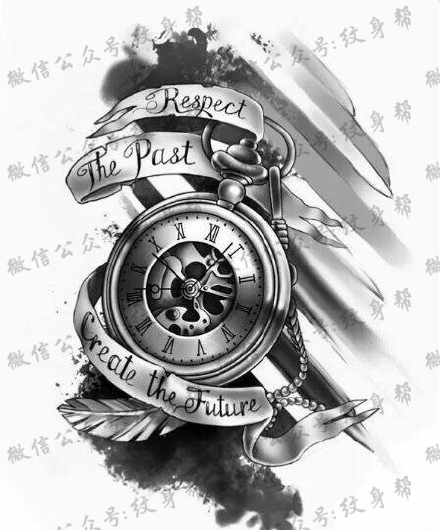 钟表纹身手稿_30张钟表指南针的纹身手稿图案素材图片