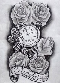 钟表纹身手稿_30张钟表指南针的纹身手稿图案素材图片