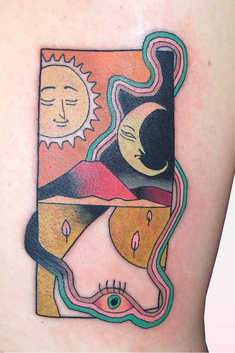 卡通彩色纹身_一组女生可爱的水彩色卡通纹身图案作品图片