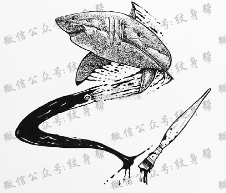 鲨鱼纹身手稿_33张海底动物纹身鲨鱼手稿图案图片