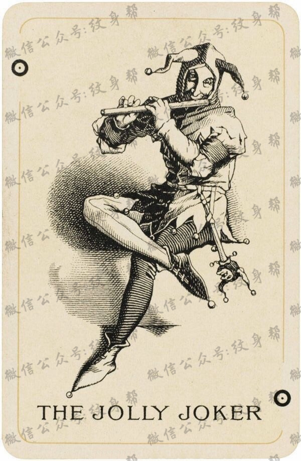 小丑扑克牌纹身_一组简约扑克牌小丑纹身图案图片